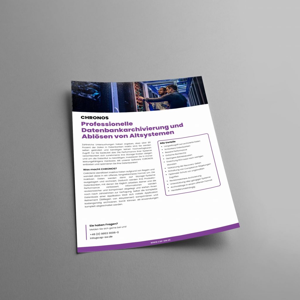 Datenblatt von CHRONOS in einem Mockup